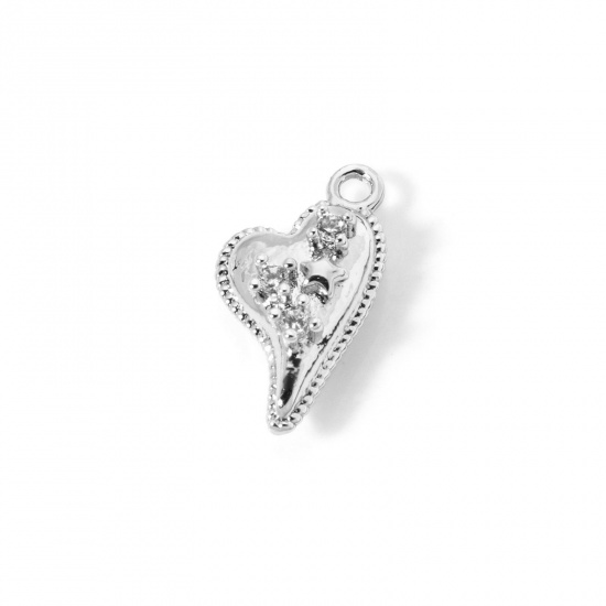 Bild von 2 Stück Umweltfreundlich Messing Valentinstag Charms Echt Platin plattiert Herz Stern Klar Kubischer Zirkon 15mm x 8mm