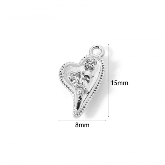 Bild von 2 Stück Umweltfreundlich Messing Valentinstag Charms Echt Platin plattiert Herz Stern Klar Kubischer Zirkon 15mm x 8mm