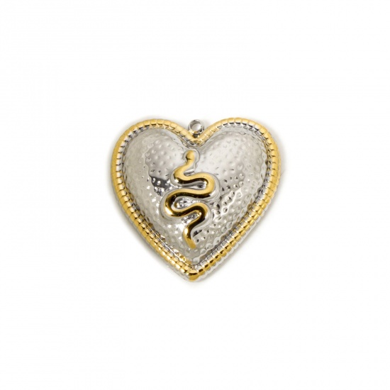 Imagen de 1 Unidad Recubrimiento al Vacío PVD Ecológico 304 Acero Inoxidable día de San Valentín Colgantes Corazón 18K Oro Real Chapado & Tono de Plata (Apta Dos Colores Serpiente 25mm x 25mm