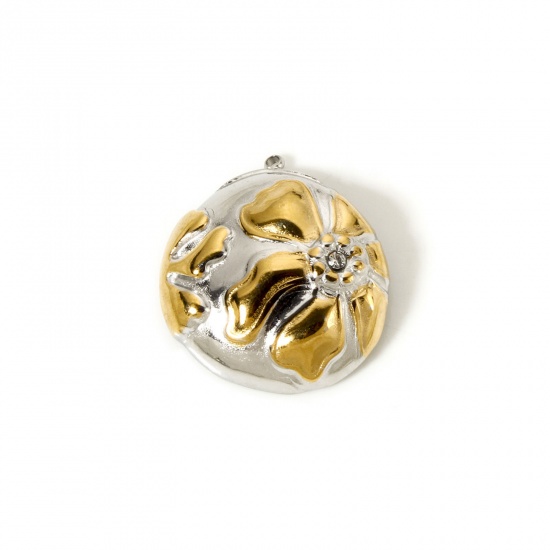 Imagen de 1 Unidad Recubrimiento al Vacío PVD Ecológico 304 Acero Inoxidable Colección Flora Colgantes Irregular 18K Oro Real Chapado & Tono de Plata (Apta Dos Colores Flor 29mm x 27mm