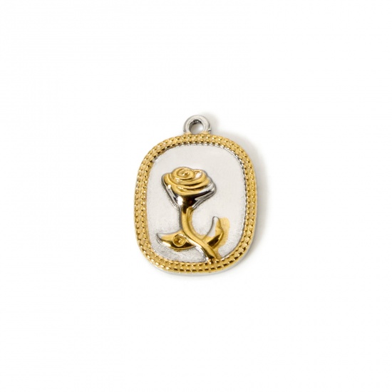 Imagen de 1 Unidad Recubrimiento al Vacío PVD Ecológico 304 Acero Inoxidable día de San Valentín Colgantes Rectángulo 18K Oro Real Chapado & Tono de Plata (Apta Dos Colores Rosa 18mm x 13mm