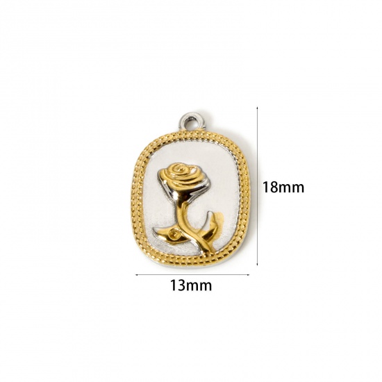 Imagen de 1 Unidad Recubrimiento al Vacío PVD Ecológico 304 Acero Inoxidable día de San Valentín Colgantes Rectángulo 18K Oro Real Chapado & Tono de Plata (Apta Dos Colores Rosa 18mm x 13mm