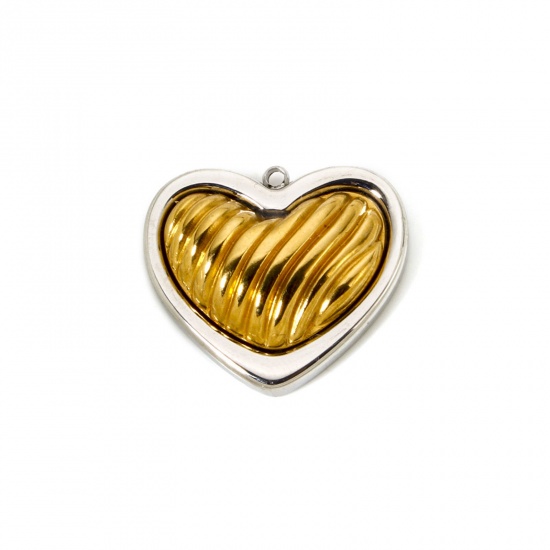 Imagen de 1 Unidad Recubrimiento al Vacío PVD Ecológico 304 Acero Inoxidable día de San Valentín Colgantes Corazón 18K Oro Real Chapado & Tono de Plata (Apta Dos Colores 24mm x 21.5mm