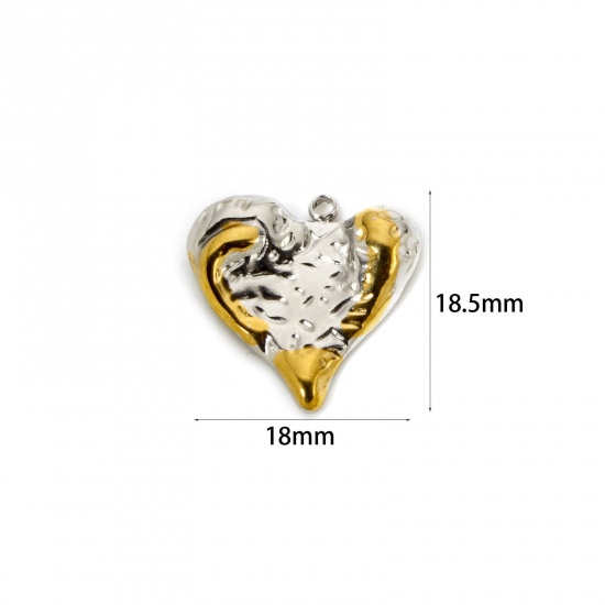 Imagen de 1 Unidad Recubrimiento al Vacío PVD Ecológico 304 Acero Inoxidable día de San Valentín Colgantes Corazón 18K Oro Real Chapado & Tono de Plata (Apta Dos Colores 18.5mm x 18mm