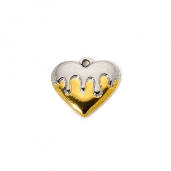 Imagen de 1 Unidad Recubrimiento al Vacío PVD Ecológico 304 Acero Inoxidable día de San Valentín Colgantes Corazón 18K Oro Real Chapado & Tono de Plata (Apta Dos Colores 20mm x 18.5mm