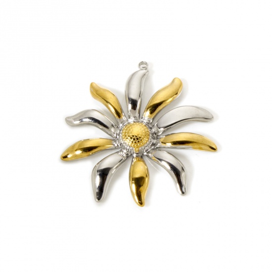 Imagen de 1 Unidad Recubrimiento al Vacío PVD Ecológico 304 Acero Inoxidable Colección Flora Colgantes Flor de la margarita 18K Oro Real Chapado & Tono de Plata (Apta Dos Colores 3.5cm x 3.4cm