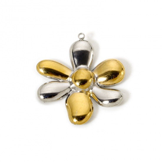 Imagen de 1 Unidad Recubrimiento al Vacío PVD Ecológico 304 Acero Inoxidable Colección Flora Colgantes Flor 18K Oro Real Chapado & Tono de Plata (Apta Dos Colores 3.3cm x 3cm