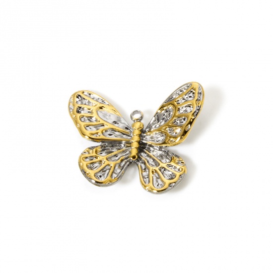 Imagen de 1 Unidad Recubrimiento al Vacío PVD Ecológico 304 Acero Inoxidable Insecto Colgantes Mariposa 18K Oro Real Chapado & Tono de Plata (Apta Dos Colores 26mm x 21mm