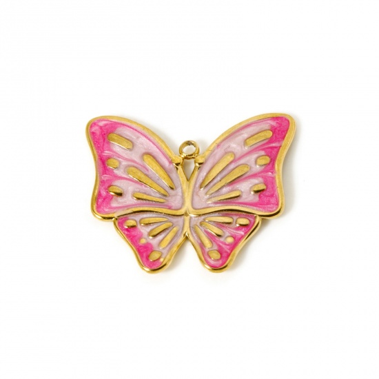 Imagen de 1 Unidad Recubrimiento al Vacío PVD Ecológico 304 Acero Inoxidable Insecto Colgantes Mariposa 18K Oro Real Chapado Rosado (Apta Esmalte 3cm x 2.5cm