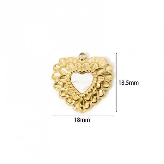 Picture of 1 Piece Eco-friendly PVD Vacuum Plating 304 Stainless Steel Valentine's Day Charms 14K Real Gold Plated White Heart Heart Imitation Shell 18.5mm x 18mm
