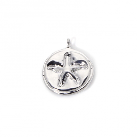 Picture of 2 PCs Eco-friendly Brass Ocean Jewelry Charms Real Platinum Plated Irregular Star Fish Double Sided 17mm x 15mm