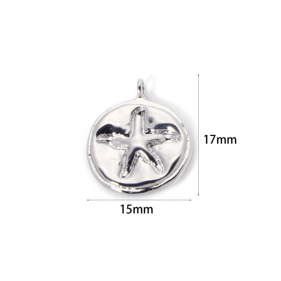 Picture of 2 PCs Eco-friendly Brass Ocean Jewelry Charms Real Platinum Plated Irregular Star Fish Double Sided 17mm x 15mm