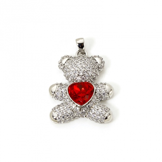 Imagen de 1 Unidad Respetuoso del Medio Ambiente Latón Colgantes Platino Real Chapado Oso Micro Pave Rojo Circón Artificial 3.1cm x 2.1cm