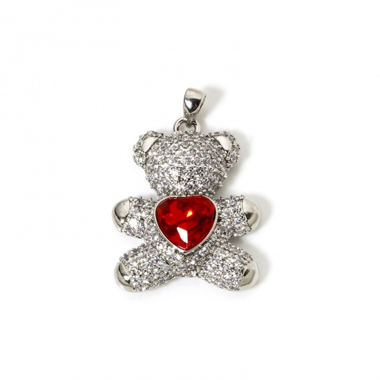 Imagen de 1 Unidad Respetuoso del Medio Ambiente Latón Colgantes Platino Real Chapado Oso Micro Pave Rojo Circón Artificial 3.1cm x 2.1cm