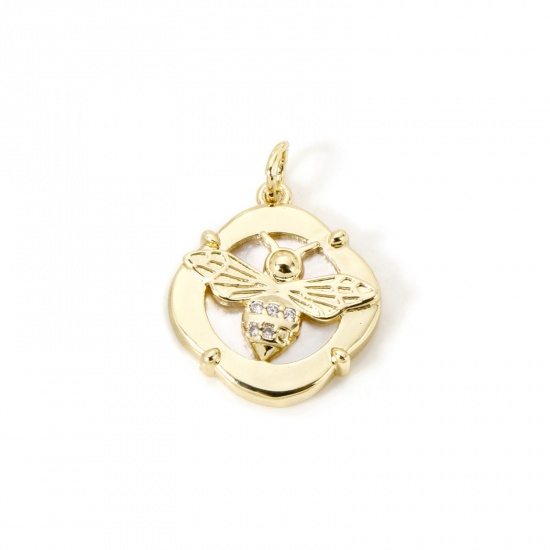 Immagine di 1 Pz Ecologico Ottone Insetto Ciondoli 18K Vero Oro Placcato Ape Micro Spianare Trasparente Cubic Zirconiae 22mm x 16mm