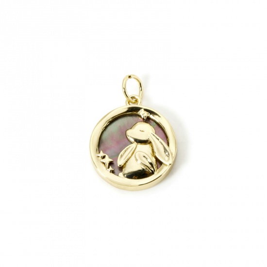 Immagine di 1 Pz Ecologico Ottone Pasqua Ciondoli 18K Vero Oro Placcato Coniglio 20mm x 15mm