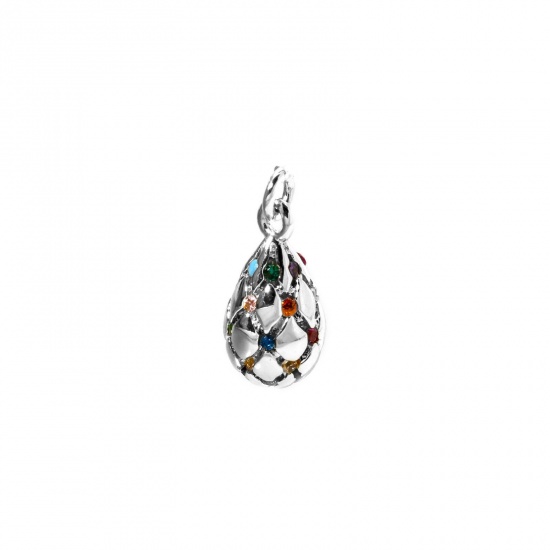 Image de 1 Pièce Breloques Respectueux de la Nature en Laiton Plaqué Platine Véritable Goutte d'Eau Micro Pave à Zircone Cubique Multicolore 16mm x 7mm