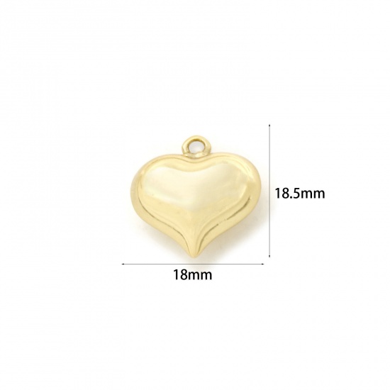 Imagen de 2 Unidades Respetuoso del Medio Ambiente Latón día de San Valentín Colgantes 18K Oro Real Chapado Corazón 3D 18.5mm x 18mm