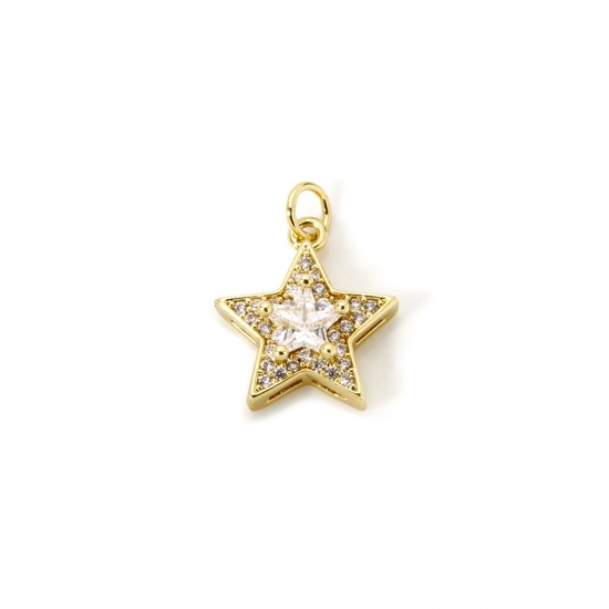 Imagen de 1 Unidad Respetuoso del Medio Ambiente Latón Galaxia Colgantes 18K Oro Real Chapado Estrellas de cinco puntos Micro Pave Claro Circón Artificial 20mm x 15mm