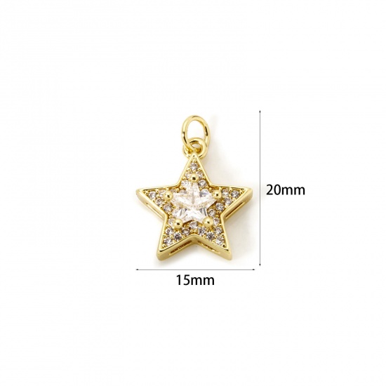 Imagen de 1 Unidad Respetuoso del Medio Ambiente Latón Galaxia Colgantes 18K Oro Real Chapado Estrellas de cinco puntos Micro Pave Claro Circón Artificial 20mm x 15mm