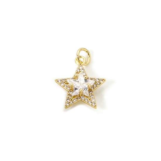 Imagen de 1 Unidad Respetuoso del Medio Ambiente Latón Galaxia Colgantes 18K Oro Real Chapado Estrellas de cinco puntos Micro Pave Claro Circón Artificial 19mm x 14mm