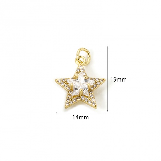Imagen de 1 Unidad Respetuoso del Medio Ambiente Latón Galaxia Colgantes 18K Oro Real Chapado Estrellas de cinco puntos Micro Pave Claro Circón Artificial 19mm x 14mm