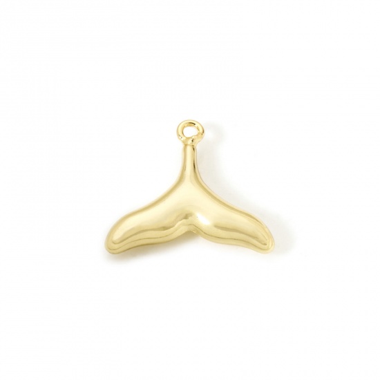 Picture of 1 Piece Eco-friendly Brass Charms 18K Real Gold Plated Fishtail 23.5mm x 21mm