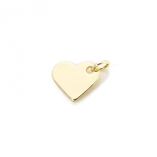 Image de 5 Pcs Breloques La Saint Valentin Respectueux de la Nature en Laiton Plaqué Or Véritable 18K Cœur Vide 14mm x 11mm