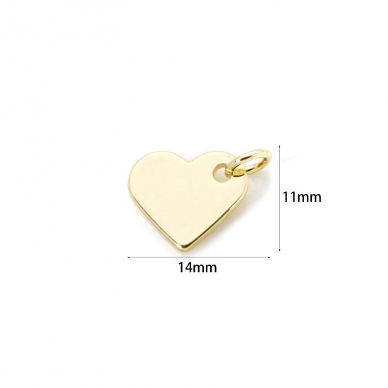 Image de 5 Pcs Breloques La Saint Valentin Respectueux de la Nature en Laiton Plaqué Or Véritable 18K Cœur Vide 14mm x 11mm