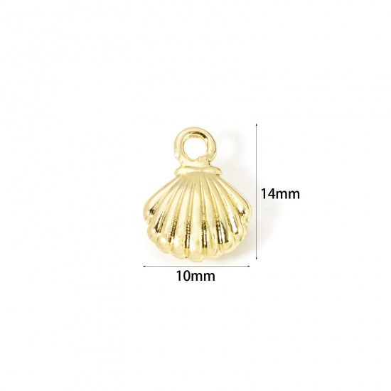 Bild von 2 Stück Umweltfreundlich Messing Ozean Schmuck Charms 18K Echtgold plattiert Muschel 3D 14mm x 10mm