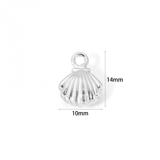 Bild von 2 Stück Umweltfreundlich Messing Ozean Schmuck Charms Echt Platin plattiert Muschel 3D Klar Kubischer Zirkon 14mm x 10mm