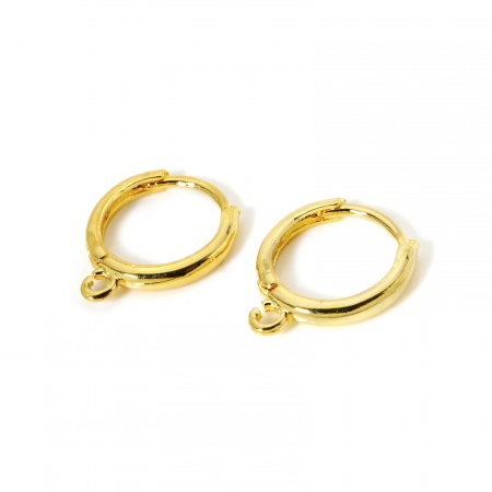 Picture of 10 PCs Eco-friendly Brass Hoop Earrings 18K Real Gold Plated Round With Loop 16mm x 14mm, Post/ Wire Size: 1mm(18 gauge)