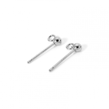 Imagen de 10 Unidades Respetuoso del Medio Ambiente Latón Pendientes de Poste de Oreja Platino Real Chapado Bola Con Lazo 6mm x 3mm, Tama?o del Poste/Cable: (20 gauge)