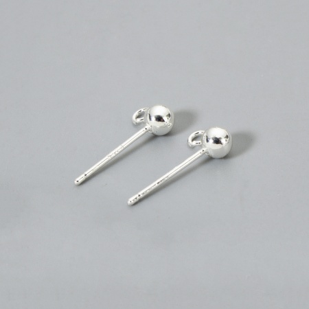 Imagen de 10 Unidades Respetuoso del Medio Ambiente Latón Pendientes de Poste de Oreja Al Por Mayor Chapado en Plata de Ley 925 Bola Con Lazo 7mm x 4mm, Tama?o del Poste/Cable: 0.8mm(20 gauge)