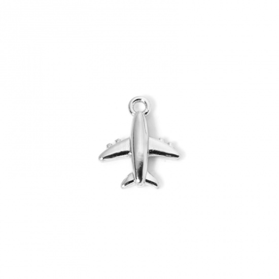 Image de 2 Pcs Breloques Voyage en Laiton Plaqué Platine Avion 3D 12mm x 10mm