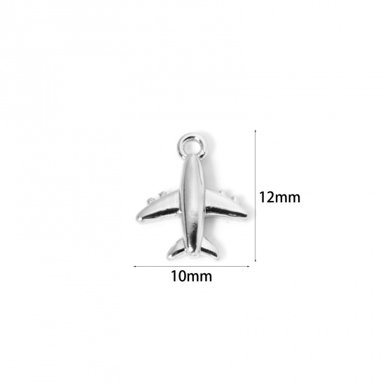 Image de 2 Pcs Breloques Voyage en Laiton Plaqué Platine Avion 3D 12mm x 10mm