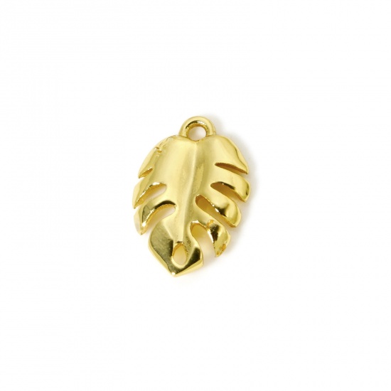 Imagen de 2 Unidades Latón Colección Flora Colgantes Chapado en Oro de 18K Hoja de Monstera Hueco 14.5mm x 10mm