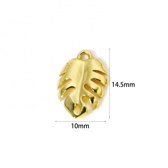 Imagen de 2 Unidades Latón Colección Flora Colgantes Chapado en Oro de 18K Hoja de Monstera Hueco 14.5mm x 10mm