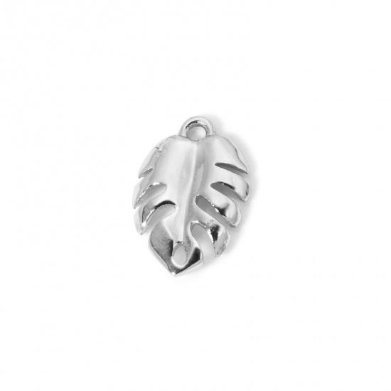 Imagen de 2 Unidades Latón Colección Flora Colgantes Platino Chapado Hoja de Monstera Hueco 14.5mm x 10mm