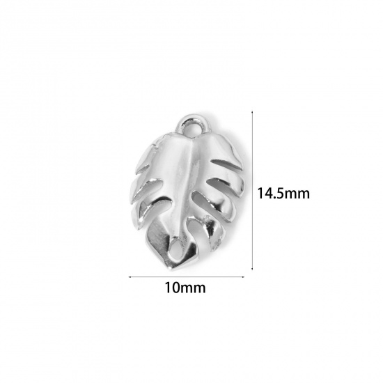 Imagen de 2 Unidades Latón Colección Flora Colgantes Platino Chapado Hoja de Monstera Hueco 14.5mm x 10mm