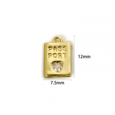Picture of Brass Travel Charms Multicolor Passport Heart Clear Cubic Zirconia 12mm x 7.5mm