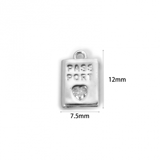 Изображение 2 ШТ Латунь Туризм Подвески Платиновым покрытием Паспорт Сердце Прозрачный Искусственный Циркон 12мм x 7.5мм