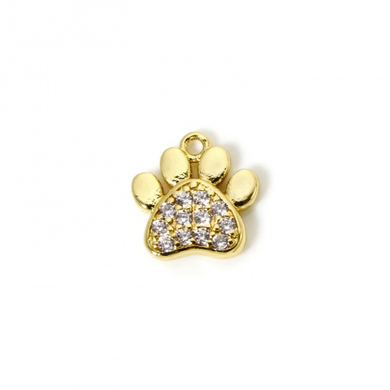 Imagen de 2 Unidades Latón Animal Doméstico Memorial Colgantes Chapado en Oro de 18K Garra Micro Pave Claro Circón Artificial 12mm x 11mm