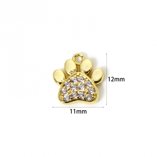 Imagen de 2 Unidades Latón Animal Doméstico Memorial Colgantes Chapado en Oro de 18K Garra Micro Pave Claro Circón Artificial 12mm x 11mm