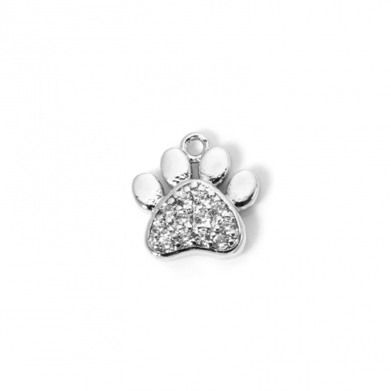 Imagen de 2 Unidades Latón Animal Doméstico Memorial Colgantes Platino Chapado Garra Micro Pave Claro Circón Artificial 12mm x 11mm