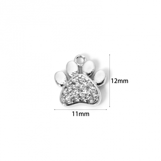 Imagen de 2 Unidades Latón Animal Doméstico Memorial Colgantes Platino Chapado Garra Micro Pave Claro Circón Artificial 12mm x 11mm