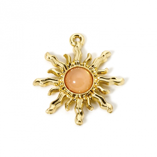 Picture of 10 PCs Zinc Based Alloy Galaxy Charms KC Gold Plated Peachy Beige Sun With Resin Cabochons 29mm x 27mm