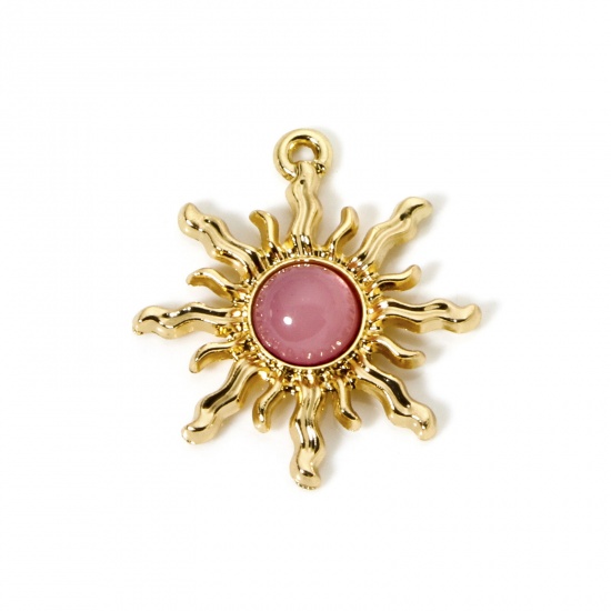 Picture of 10 PCs Zinc Based Alloy Galaxy Charms KC Gold Plated Mauve Sun With Resin Cabochons 29mm x 27mm
