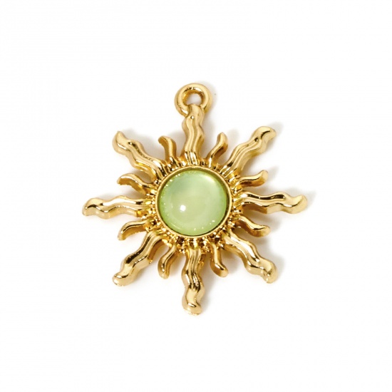 Picture of 10 PCs Zinc Based Alloy Galaxy Charms KC Gold Plated Yellow-green Sun With Resin Cabochons 29mm x 27mm