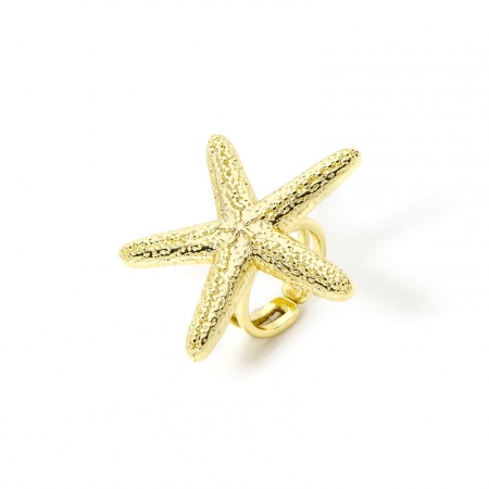Bild von 1 Stück Umweltfreundlich Stilvoll Ozean Schmuck 18K Echtgold plattiert Messing Offen Seesterne Ring Für Frauen Valentinstag 16.5mm（US Größe:6)